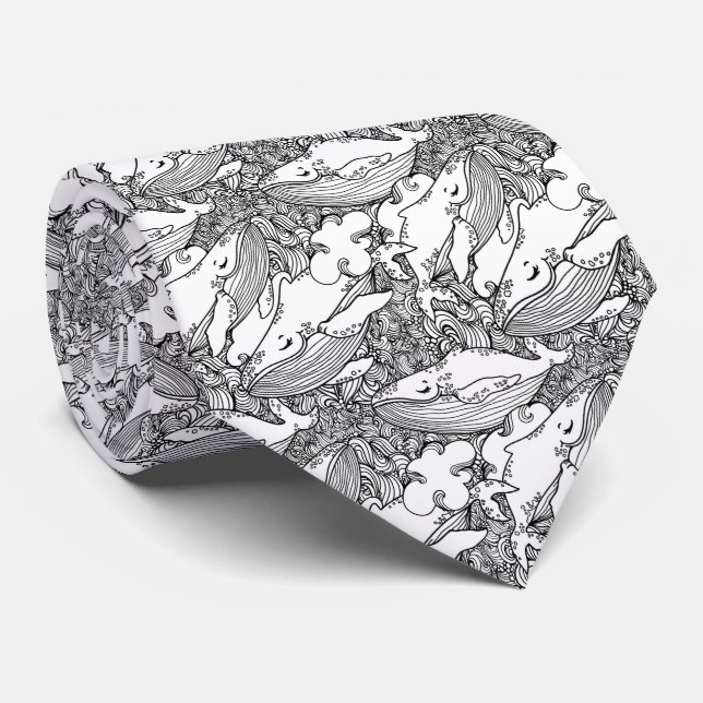 Corbata Ballena jorobada blanca y negra (Enrollado)