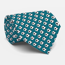 Corbata Balones de Fútbol Negro Blanco sobre Azul Turquesa