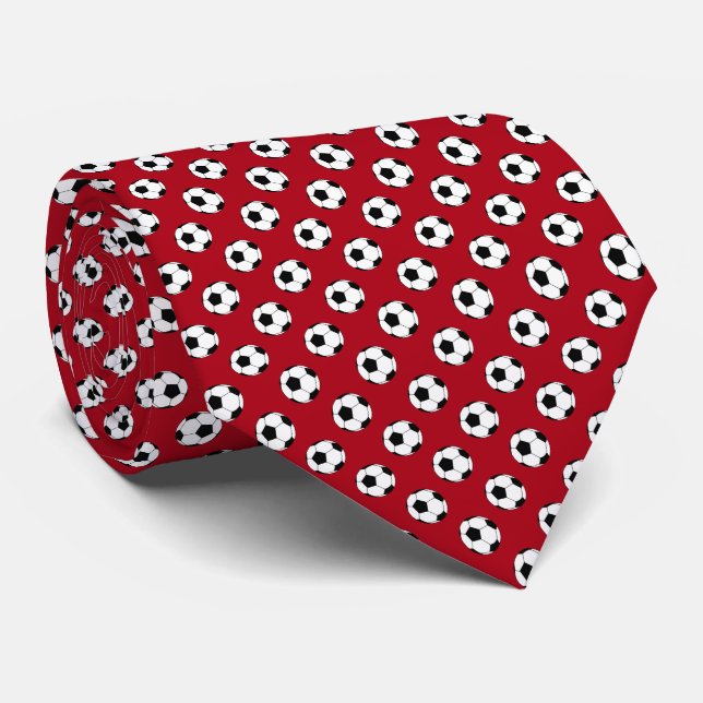 Corbata Balones de Fútbol Negro Blanco sobre Rojo Oscuro (Enrollado)