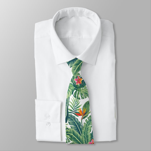 Corbata Banana tropical Monstera Palm Leaves & Flores (Atado)