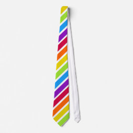 Corbata Banda diagonal arcoiris blanca