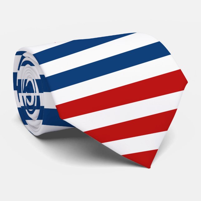 Corbata Bandas azul marino, rojo y blanco con bandera de l (Enrollado)