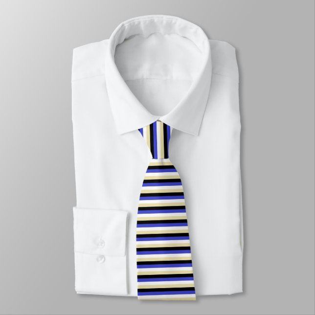 Corbata Bandas azules, blancas, beiges y negras (Atado)