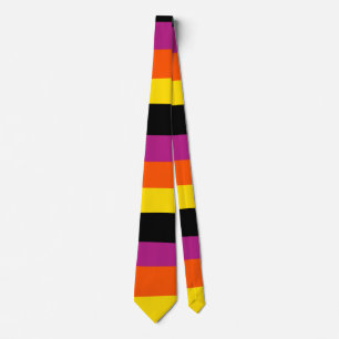 Corbata Bandas desiguales - Negro, rosa, Naranja y amarill