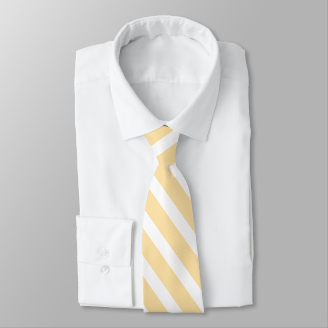Corbata Bandas diagonales geométricas beige y blanco (Atado)