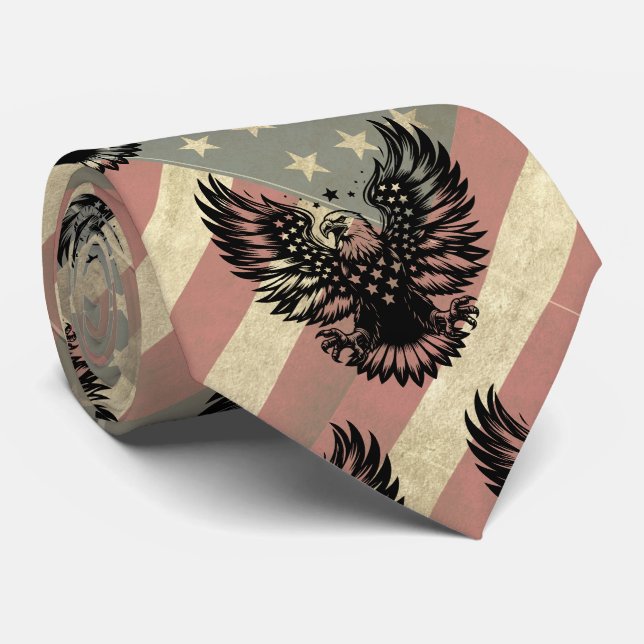 Corbata Bandera americana Grunge Bald Eagle Patriótico (Enrollado)