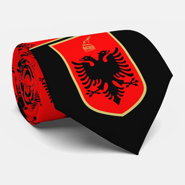 Corbata Bandera de Albania, escudo de armas albanés (Enrollado)