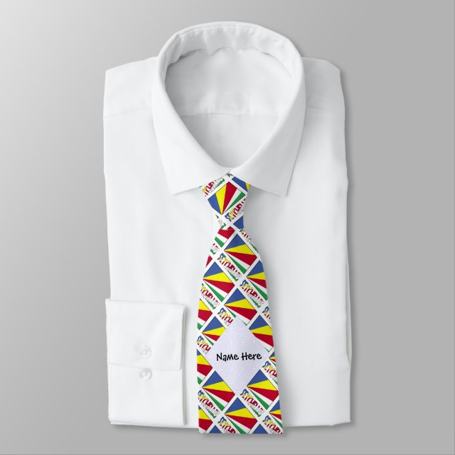 Corbata Bandera de Seychelles con baldosas negras personal (Atado)