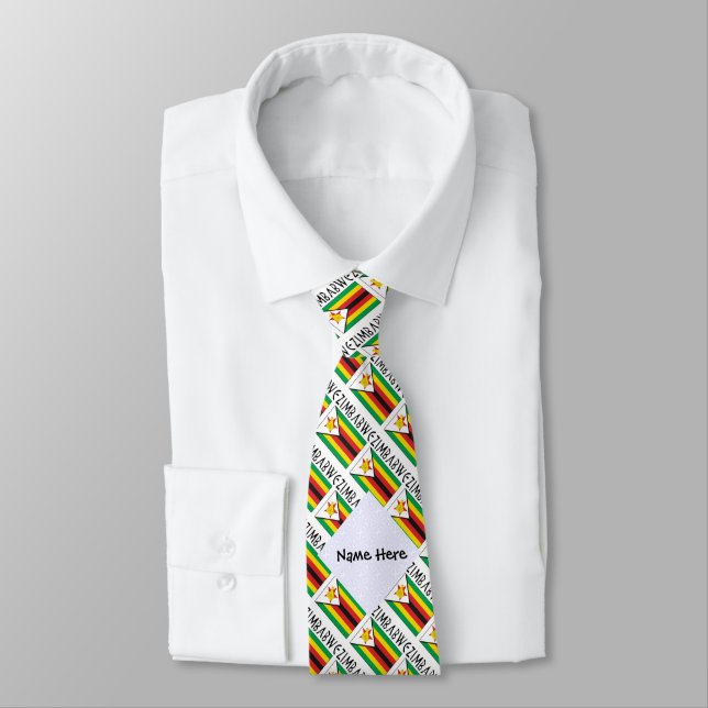 Corbata Bandera de Zimbabue y Zimbabue cubierta con tu nom (Atado)