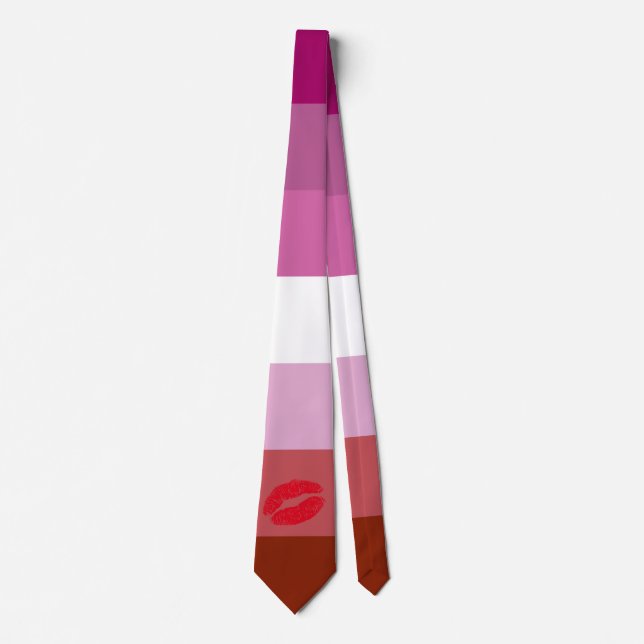Corbata Bandera del Orgullo Lésbico con lápiz labial (Anverso)