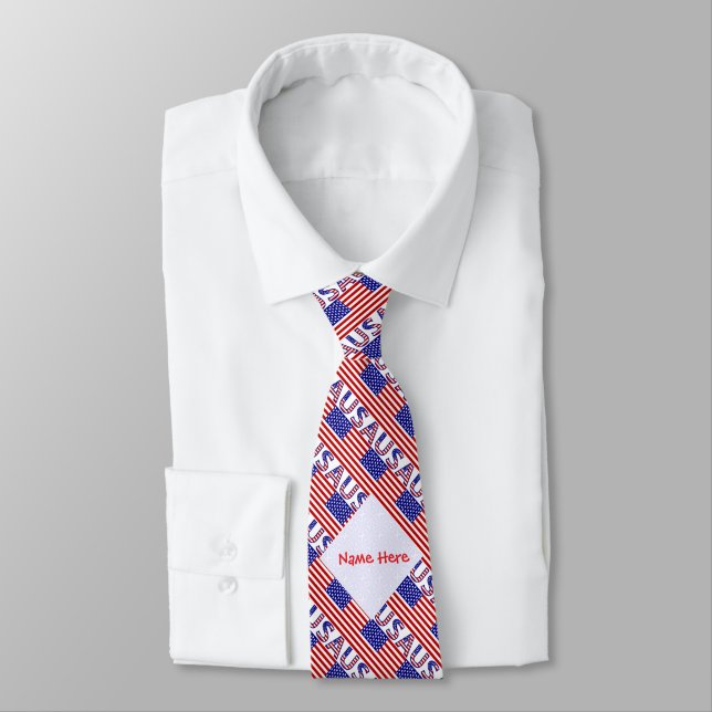 Corbata Bandera estadounidense de EE. UU. Personalizada en (Atado)