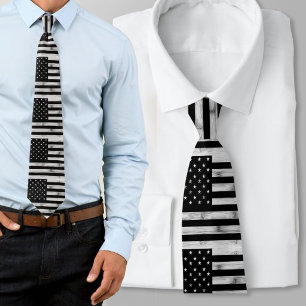Corbata Bandera estadounidense Rustic Wood Black White Pat