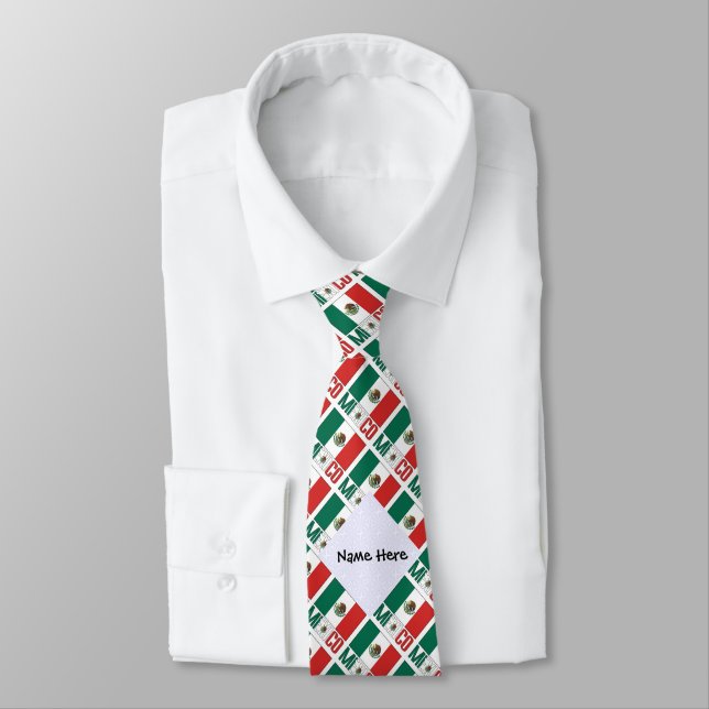 Corbata Bandera mexicana cubierta con tu nombre (Atado)