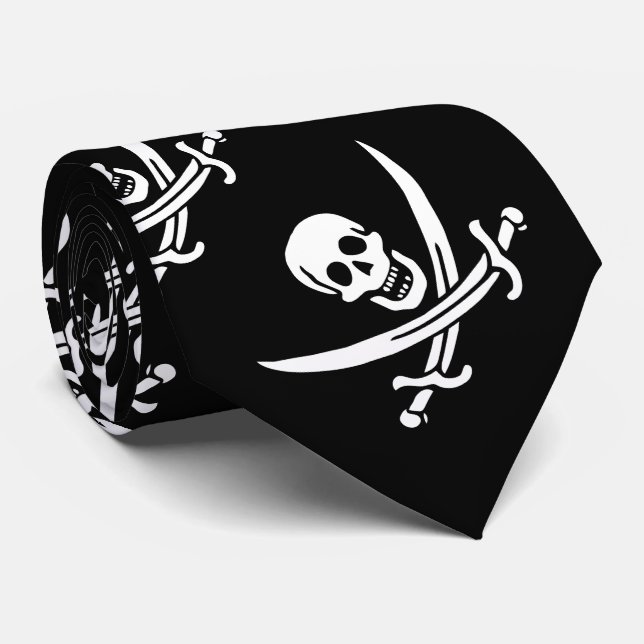 Corbata Bandera Pirata Calavera Espadas Cruzadas (Enrollado)