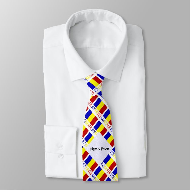 Corbata Bandera rumana cubierta con tu nombre (Atado)
