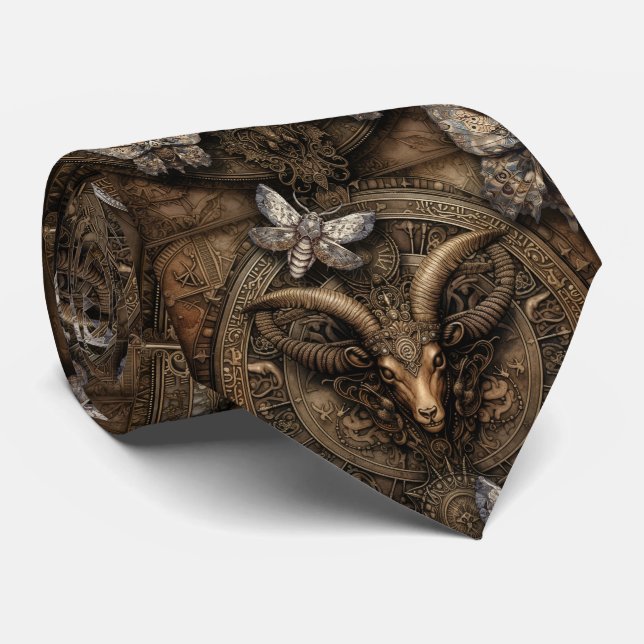 Corbata Baphomet Moth Barroco de Bronce y Marrón Gótico (Enrollado)
