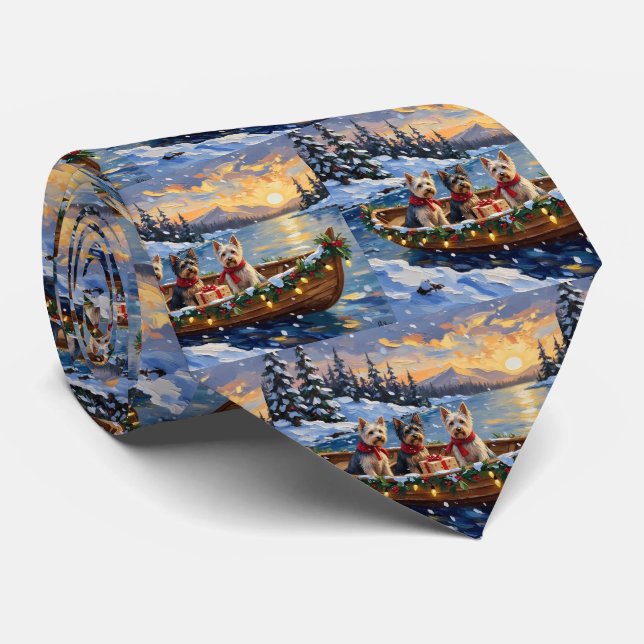 Corbata Barco de Navidad con Skye Terrier en vacaciones (Enrollado)