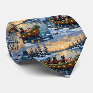Corbata Barco de Navidad de Gato Negro Fiesta