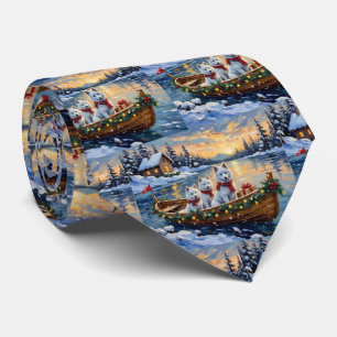 Corbata Barco de Navidad de Samoyedo Blanco Fiesta