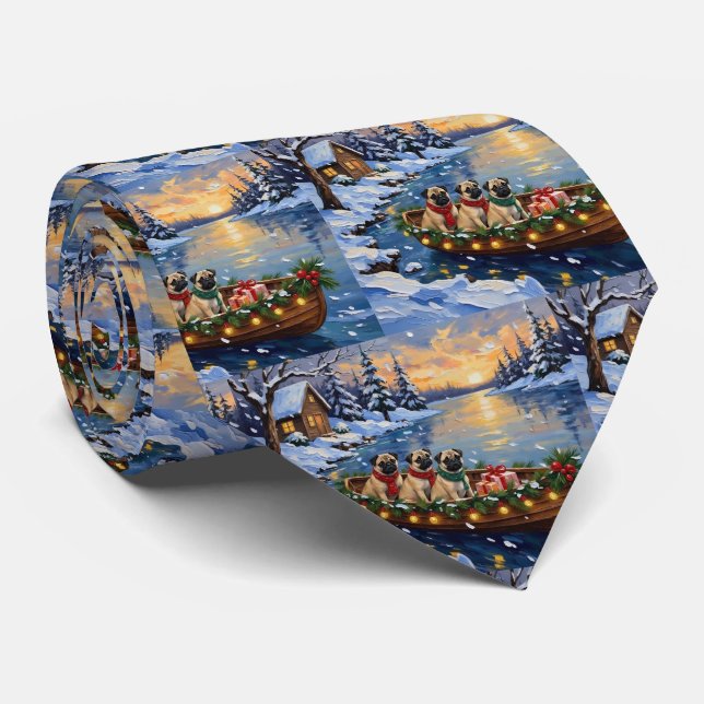 Corbata Barco de Navidad Pug Fiesta (Enrollado)