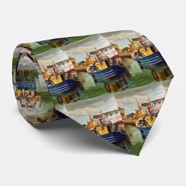 Corbata Barco pesquero en el puerto (Enrollado)