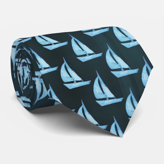 Corbata Barcos azules de agua (Enrollado)