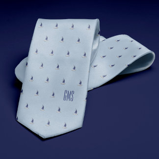Corbata Barcos de vela azul claro monogramado