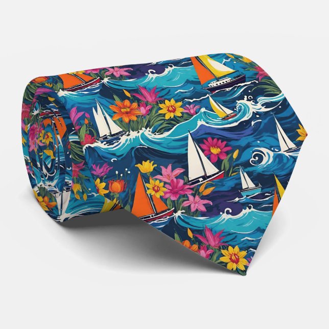 Corbata Barcos de vela en olas oceánicas tropicales (Enrollado)