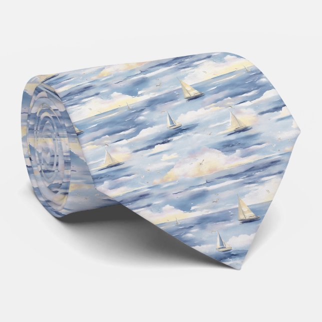 Corbata Barcos de vela soñadores patrón de acuarela del oc (Enrollado)
