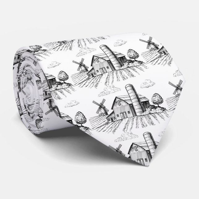 Corbata Barn Windmill Farm Sketch Men's Pattern (Enrollado)