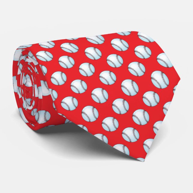Corbata Baseballs on Team Color Red (Enrollado)