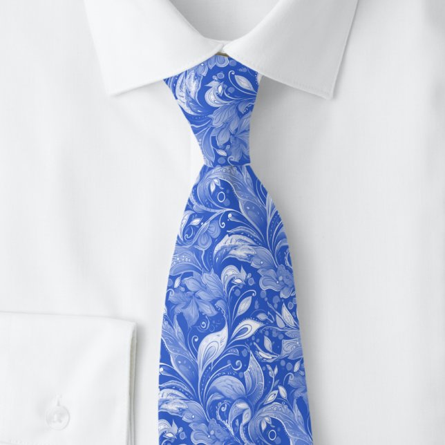 Corbata Batik Botánico Azul Real (Subido por el creador)