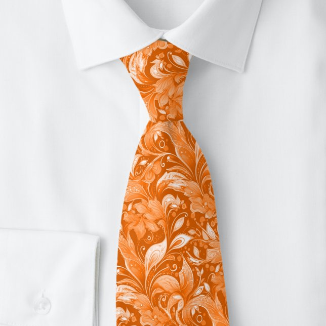 Corbata Batik Botánico de Naranja Quemada (Subido por el creador)