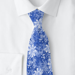 Corbata Batik Floral Azul Real