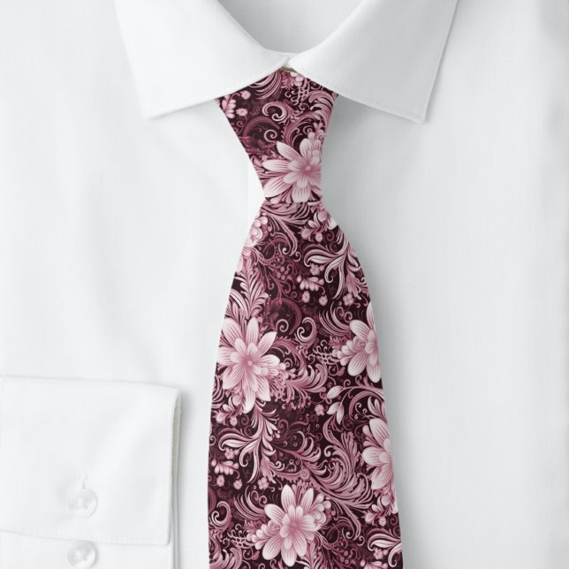 Corbata Batik Floral de Burdeos (Subido por el creador)