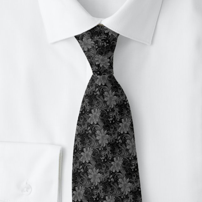 Corbata Batik Floral de Carbón (Subido por el creador)