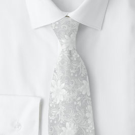 Corbata Batik Floral Gris Claro