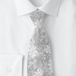 Corbata Batik Floral Gris Paloma
