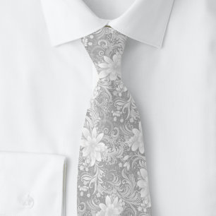 Corbata Batik Floral Gris Paloma