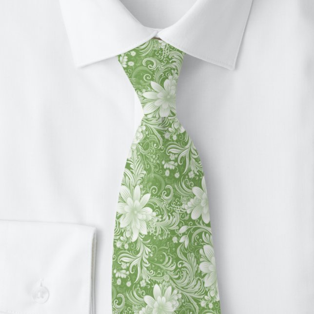 Corbata Batik Floral Musgo (Subido por el creador)