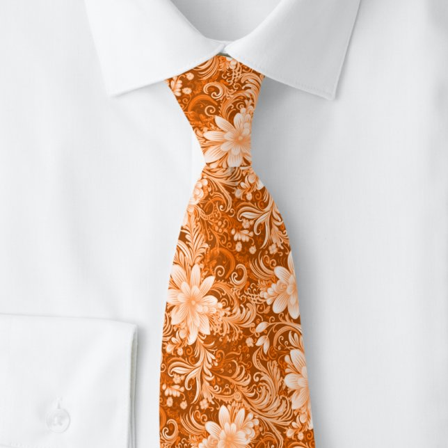 Corbata Batik Floral Naranja Quemada (Subido por el creador)