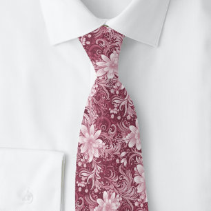 Corbata Batik Floral Vino Polvoriento