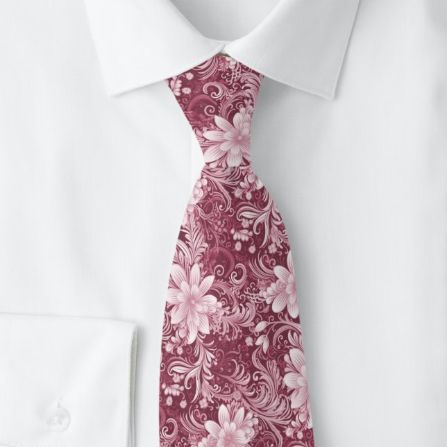 Corbata Batik Floral Vino Polvoriento (Subido por el creador)