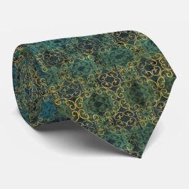 Corbata Batik Scroll Emerald y Gold Tie