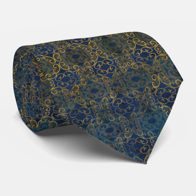 Corbata Batik Scroll Midnight Blue Tie (Enrollado)