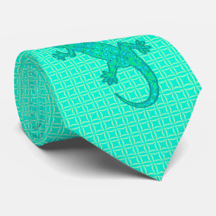 Corbata batik tribal Gecko - turquesa / pavo real