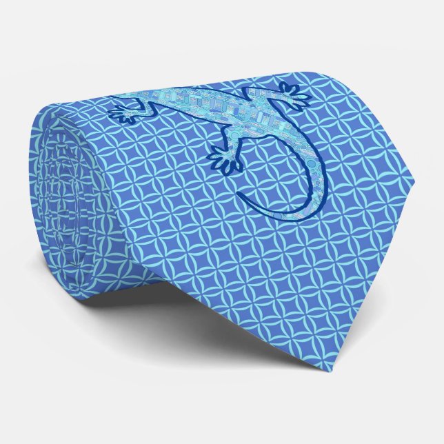 Corbata Batik tribal Gekko - azul suave del dril de (Enrollado)