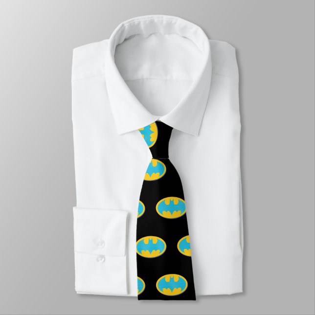 Corbata Batman | Símbolo de franjas cian (Atado)
