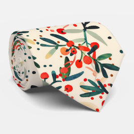 Corbata Bayas de Acebo Navideñas Rojas Modernas