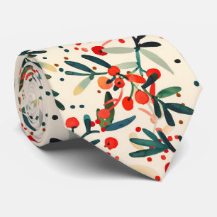 Corbata Bayas de Acebo Navideñas Rojas Modernas